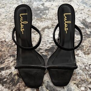 Lulu's Black Minimal Double-Strap Square-Toe Heels